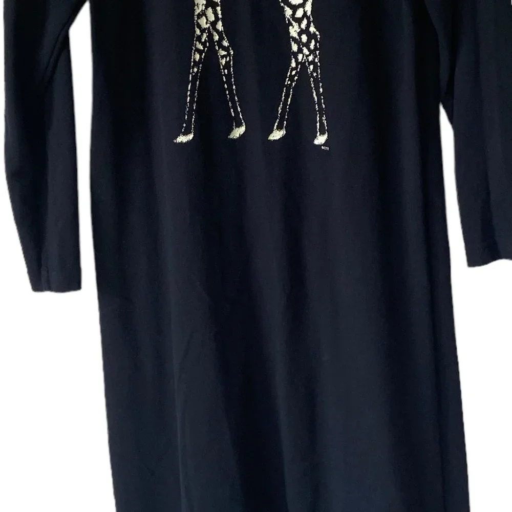 Vintage Cité Black Art To Wear Giraffe Graphic Print Long Sleeve Maxi Dress USA - Picture 5 of 15
